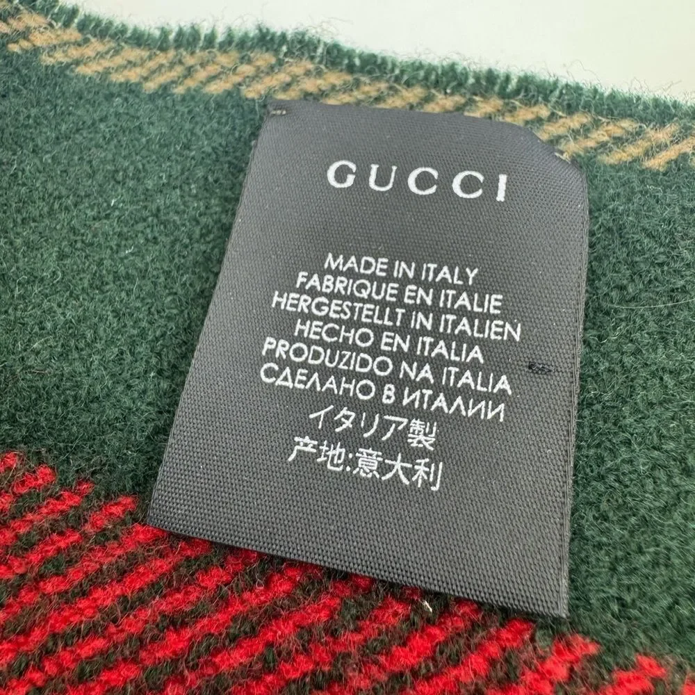 Gucci Classic Web Stripe Wool Fringe Scarf